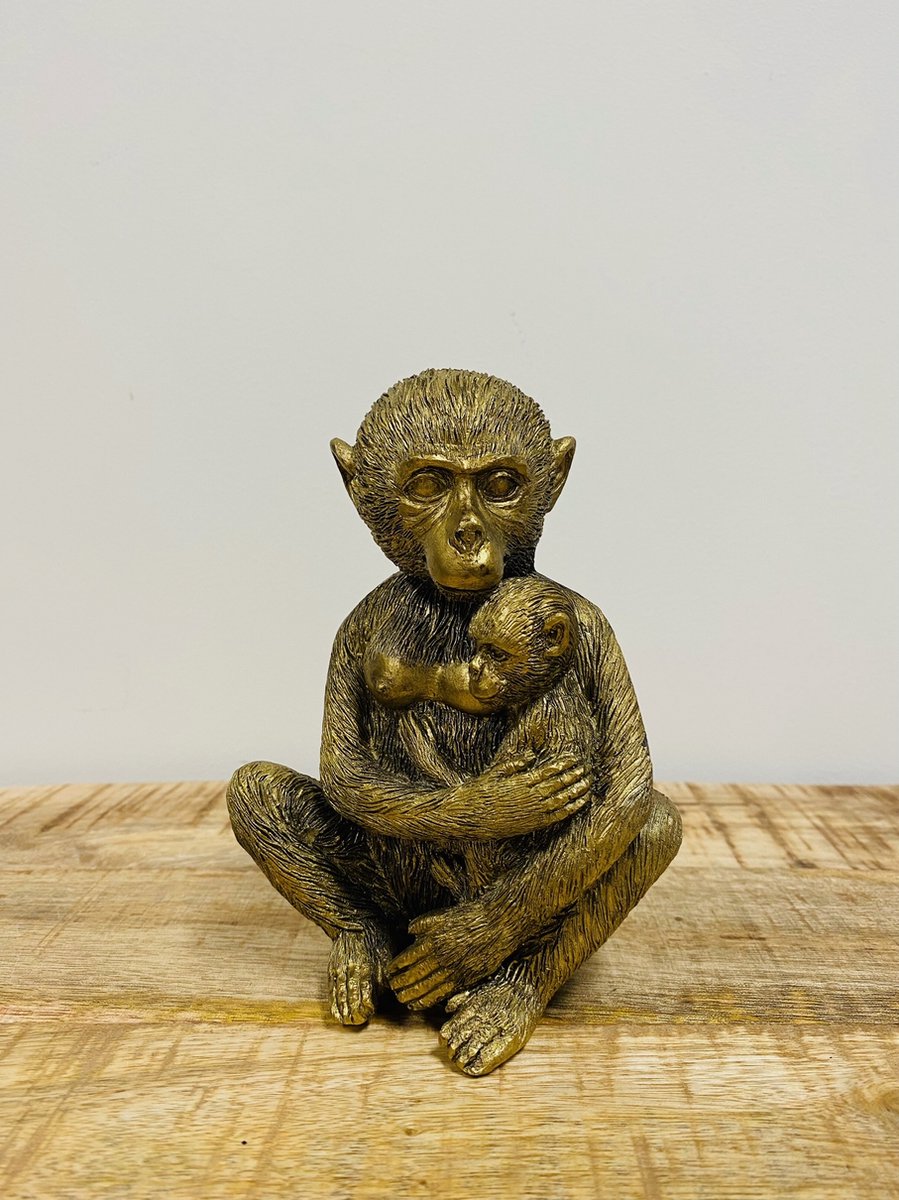 Gouden Aap met Baby – Warm & Elegant Beeldje