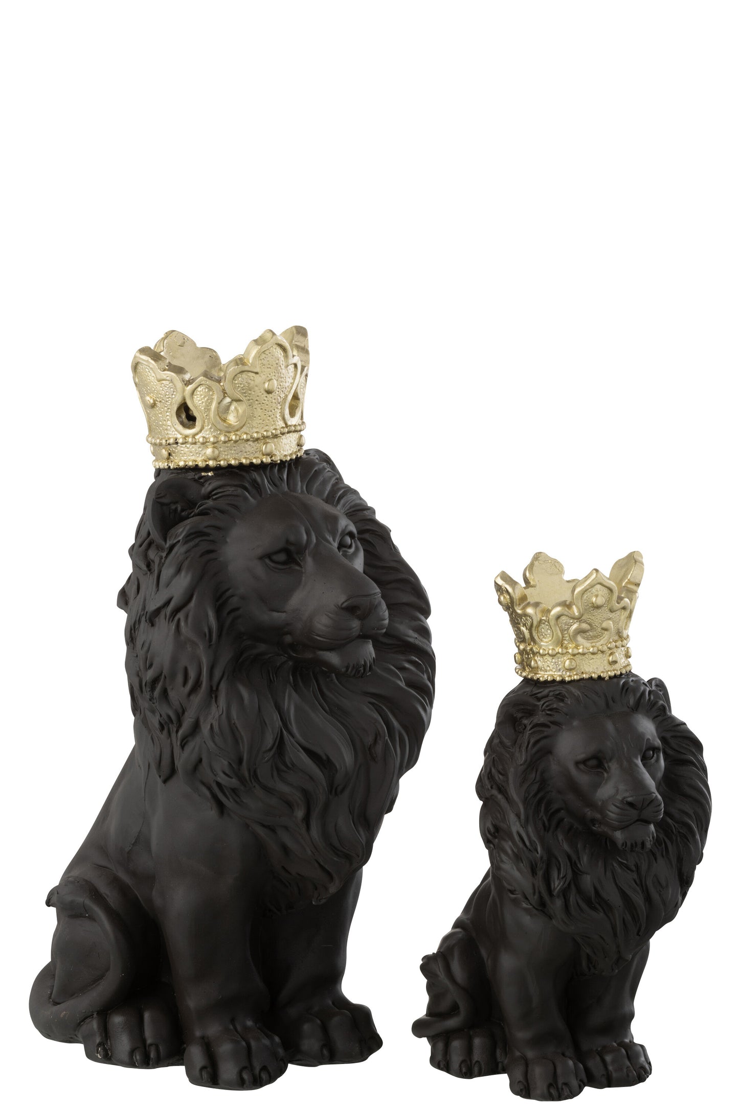 Zwart leeuwenbeeld met gouden kroon – luxe dierenbeeld J-line