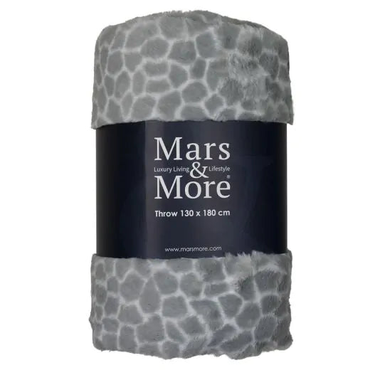Luxe zachte grijze deken met giraffeprint van Mars & More – 130×180 cm – stijlvol en warm woonaccessoire