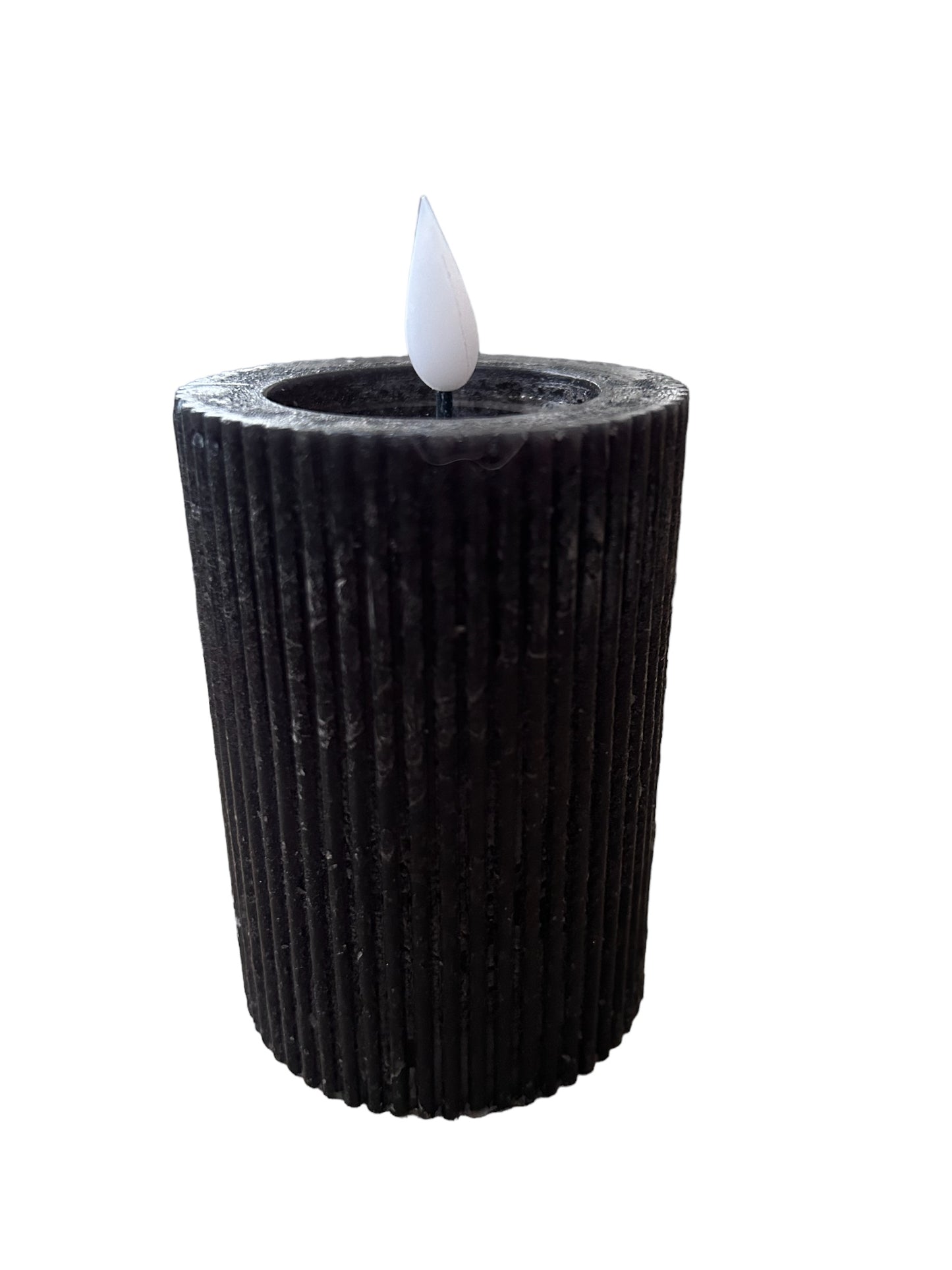 LED Pillar Candle Ribbed Black – Ø7 cm – 2 sizes