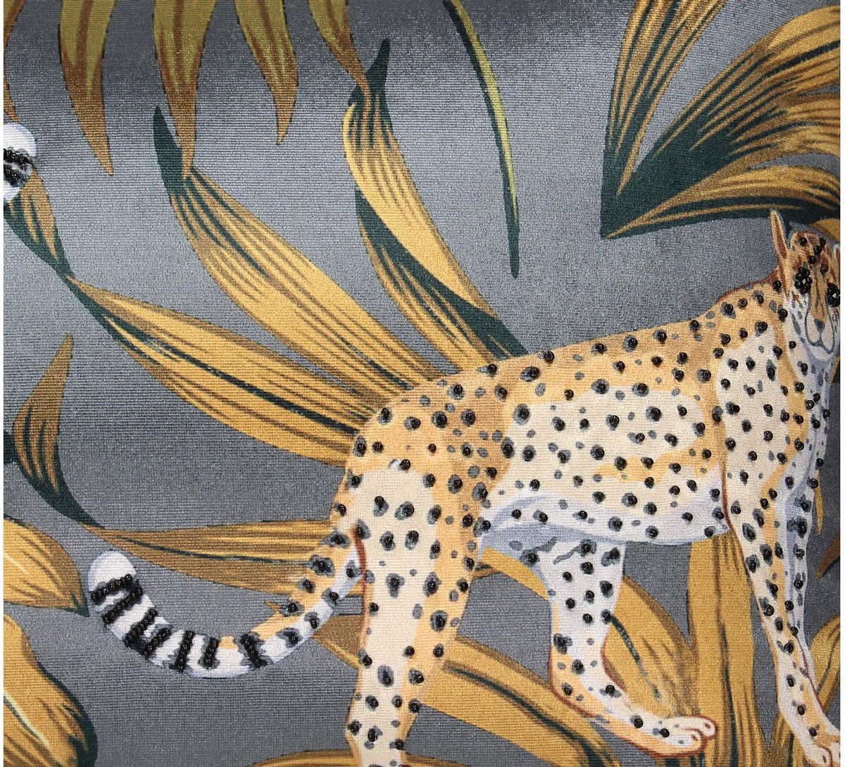 Samt-Leopardenkissen – Luxuriös & Grau (60x40 cm)
