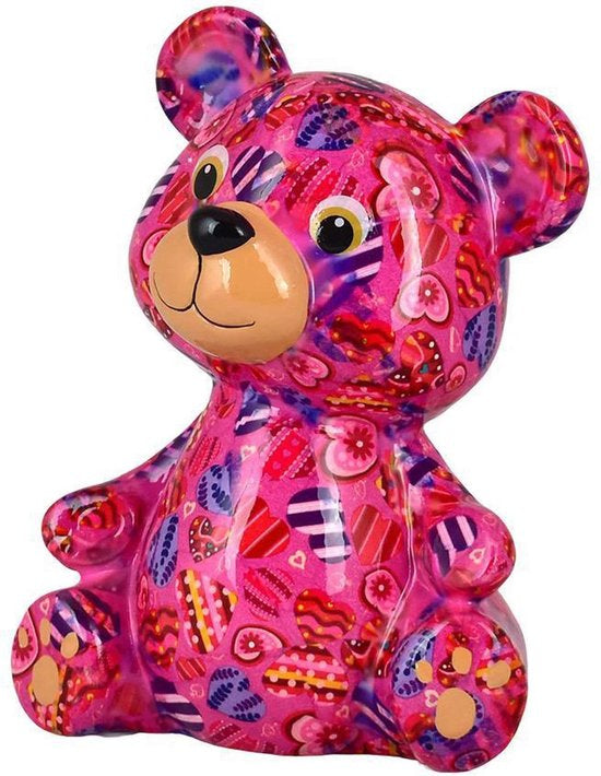 Spaarpot Beer Toto – Roze Hartjes 16x10x19 cm