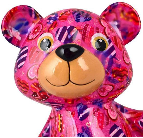 Spaarpot Beer Toto – Roze Hartjes 16x10x19 cm