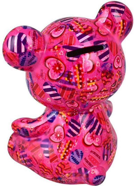 Spaarpot Beer Toto – Roze Hartjes 16x10x19 cm