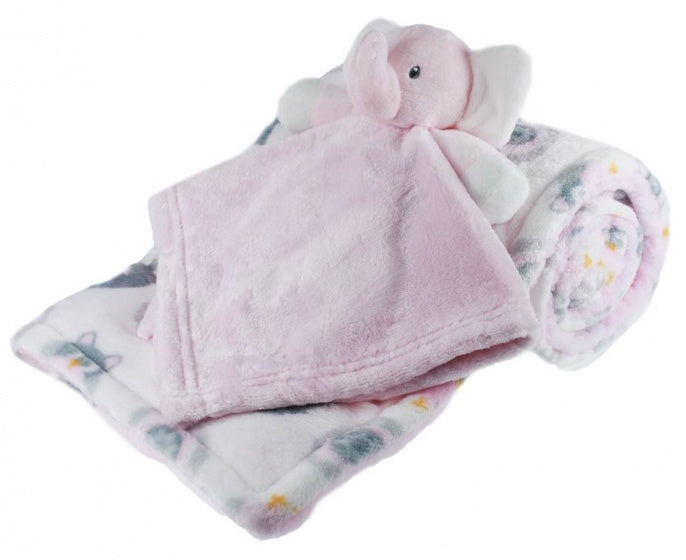 Babydeken met schattige olifant knuffel – wit/roze 70x100 cm