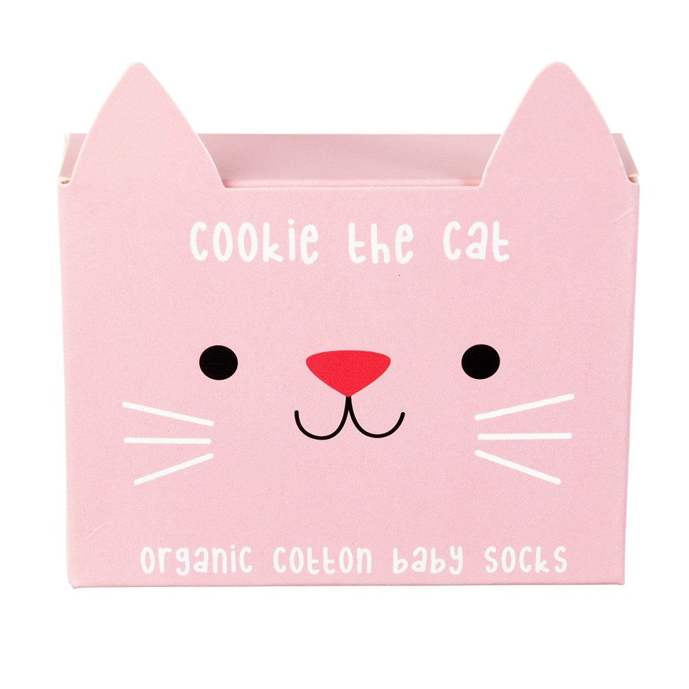 Baby Socks Cookie the Cat – Pink (0–3 months)