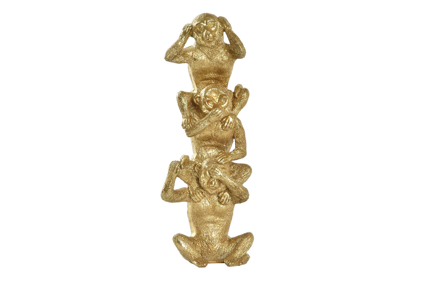 Gouden beeld drie apen op elkaar – horen, zien en zwijgen decoratie Krokomingo