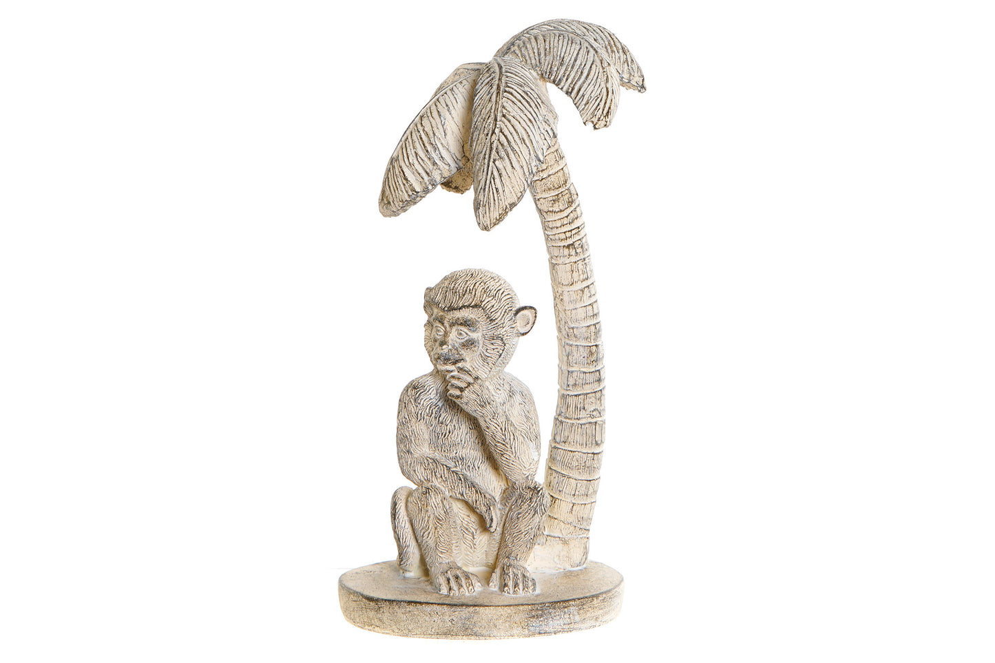 Whitewash beeld aap onder palmboom – exotisch decor Krokomingo