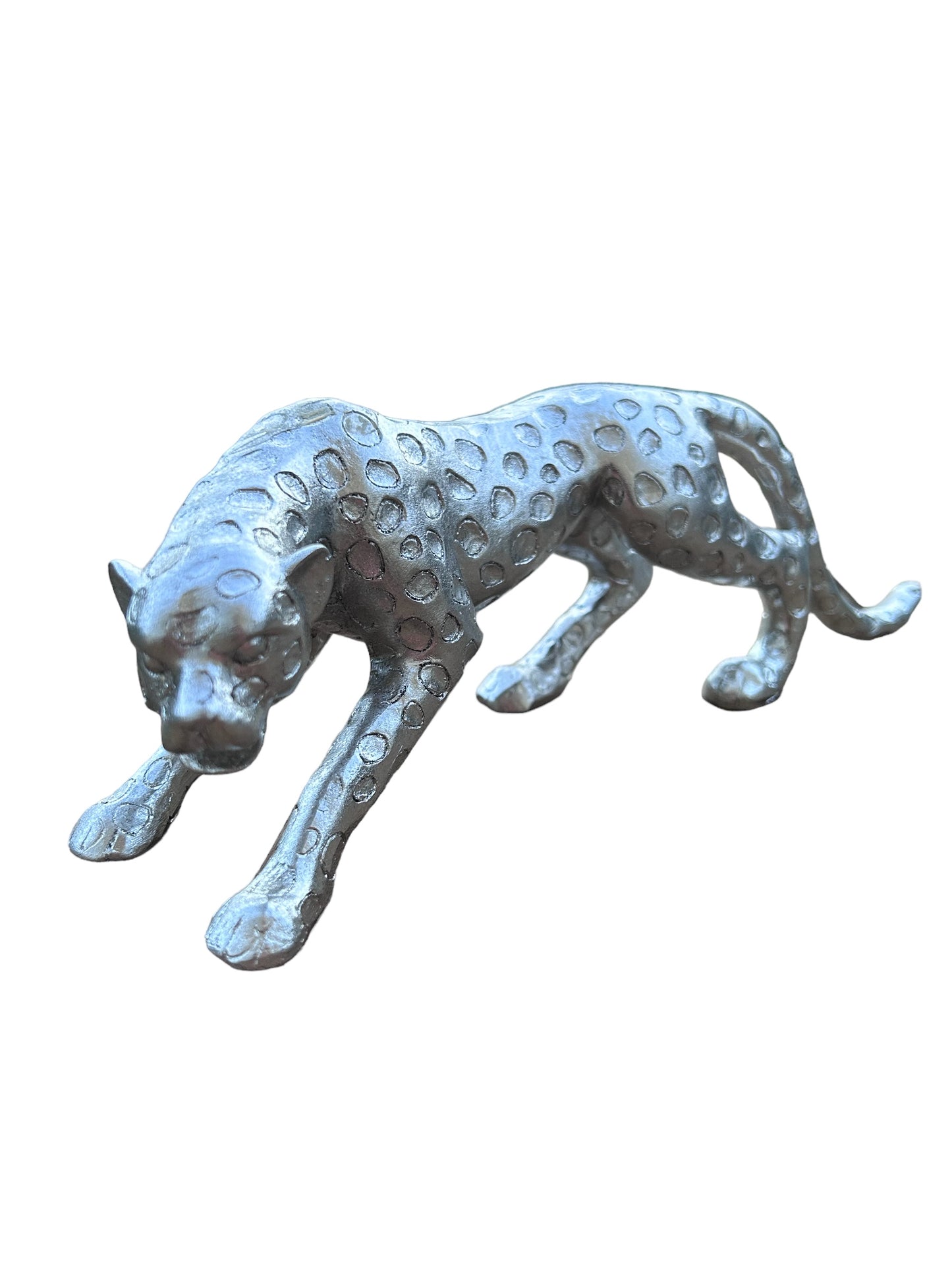 Silberne Gepardenstatue | Luxuriöse Tierdekoration als Blickfang
