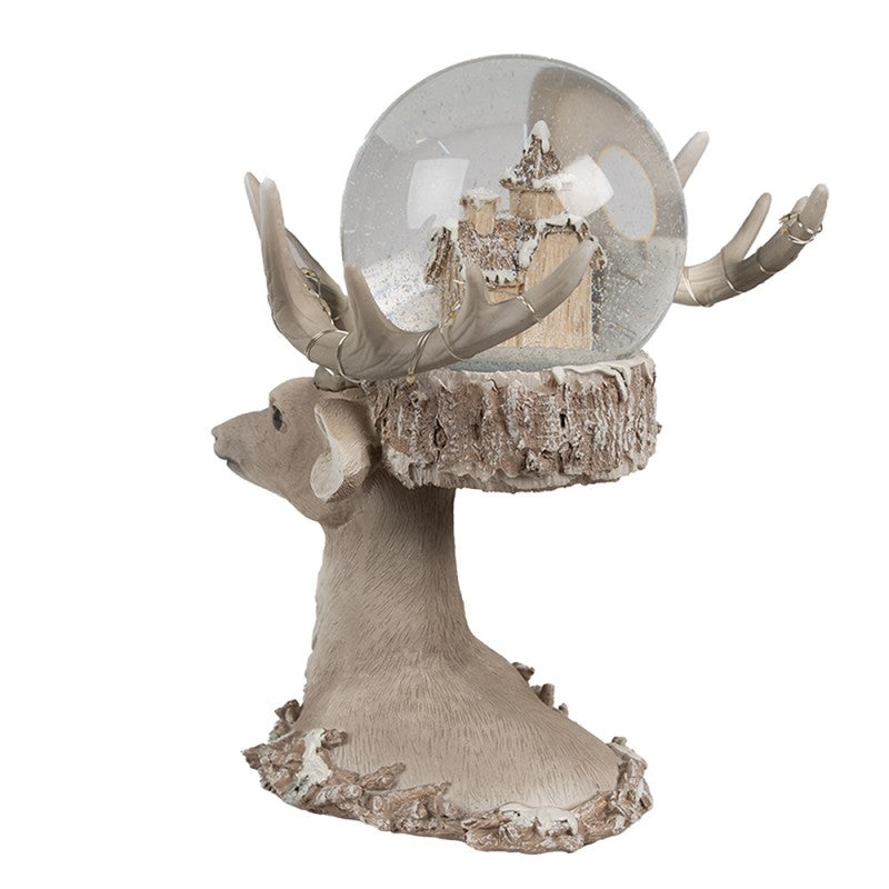 Deer Head with Snow Globe and LED – Christmas Decoration (23 cm)
