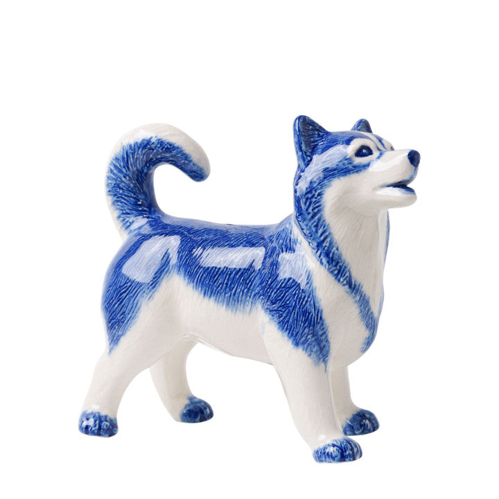 Delfter Blau Husky Statue – Keramik