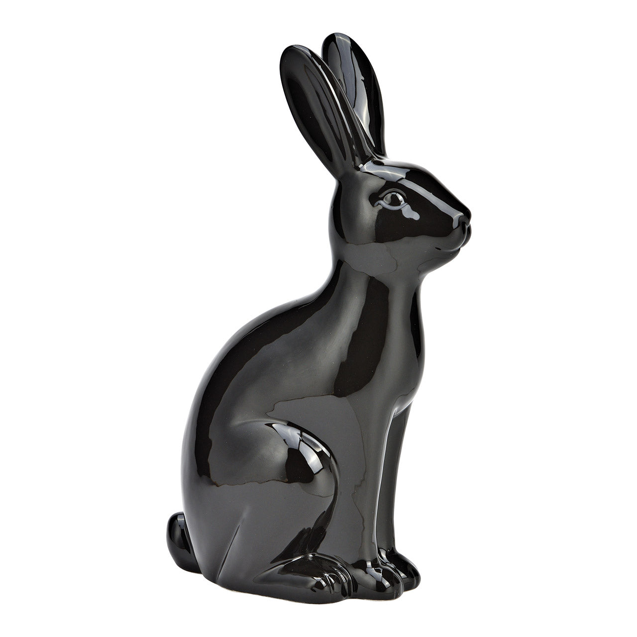 Zwart keramieken konijnenbeeld – 9×17×30 cm, elegant decoratiestuk voor woonkamer of slaapkamer