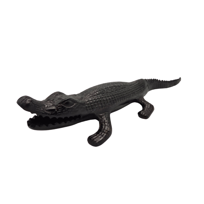 Crocodile Statue Antique Black – Aluminum 63 cm
