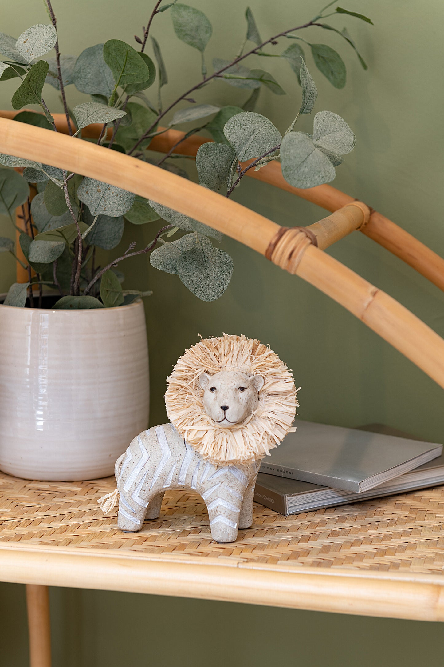Leeuwenbeeld Raffia Beige – Groot, Klein of Set