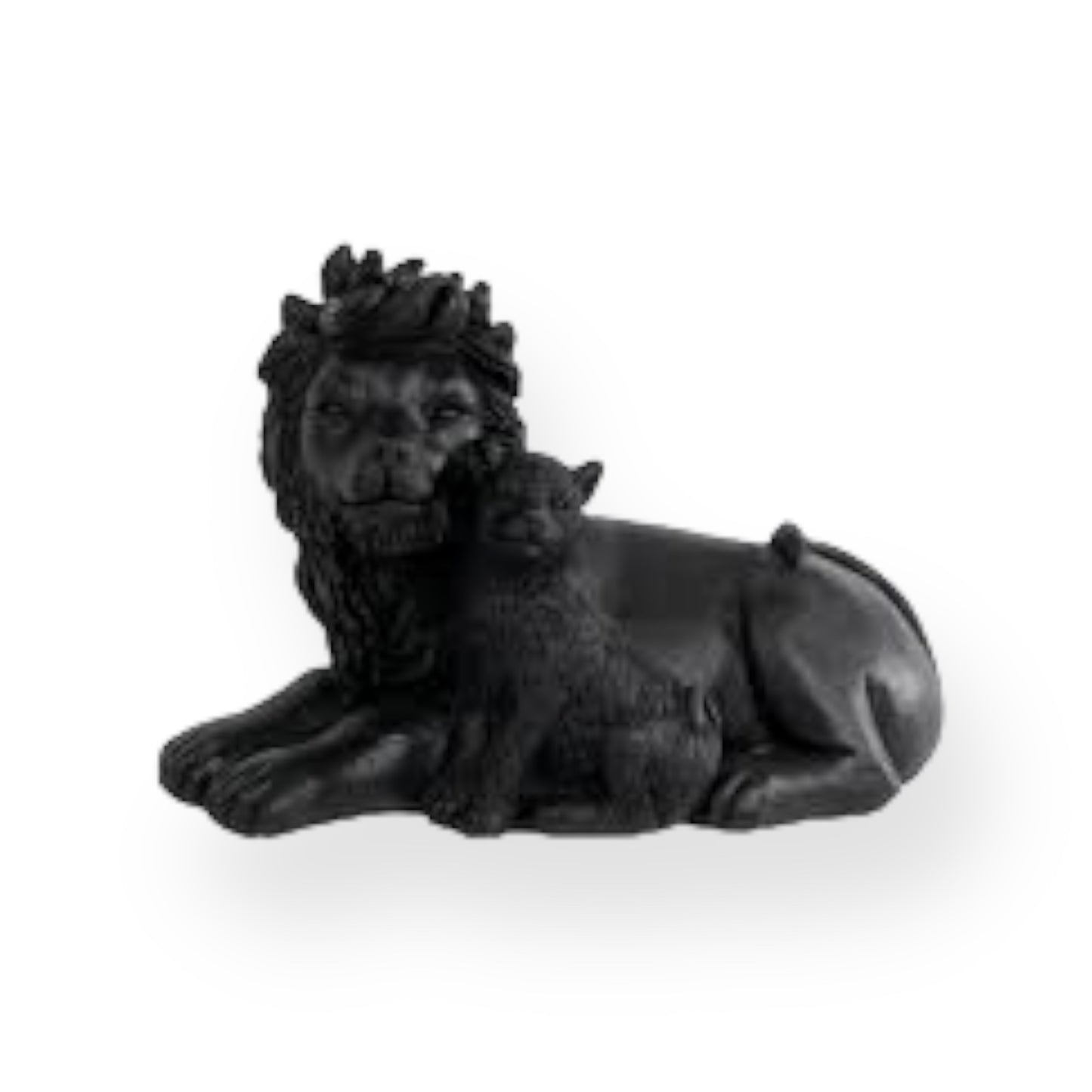 Zwart leeuwenbeeld met welp, modern dierenbeeld decoratie