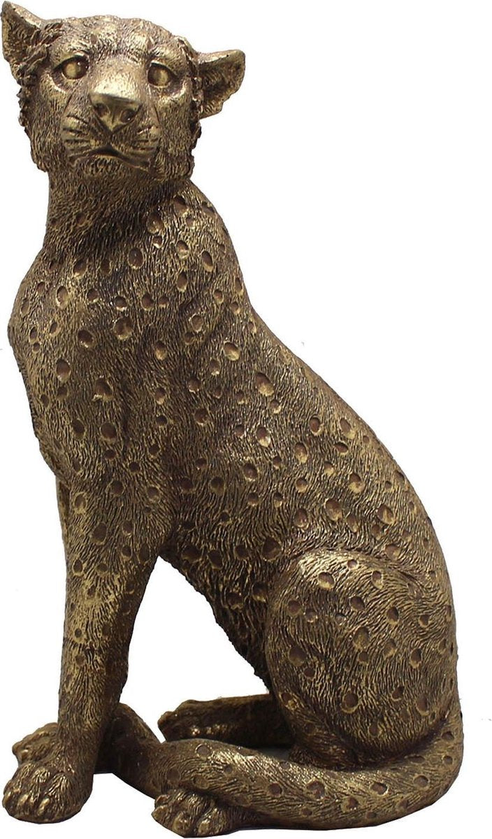 Gouden Panterbeeld – Elegant Luipaard van Polyresin