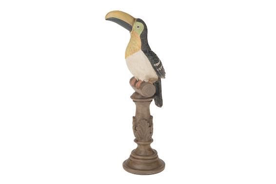 Tropisch toekan beeld op standaard – kleurrijke woondecoratie – 25 cm