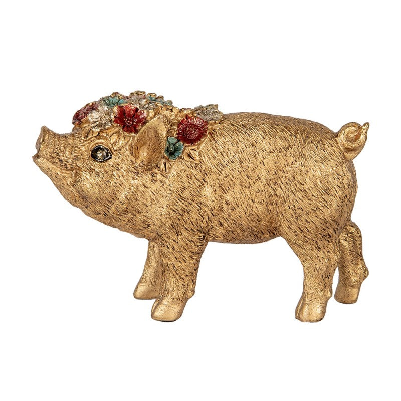 Golden Piggy – Varkensbeeldje met Bloemenkroon