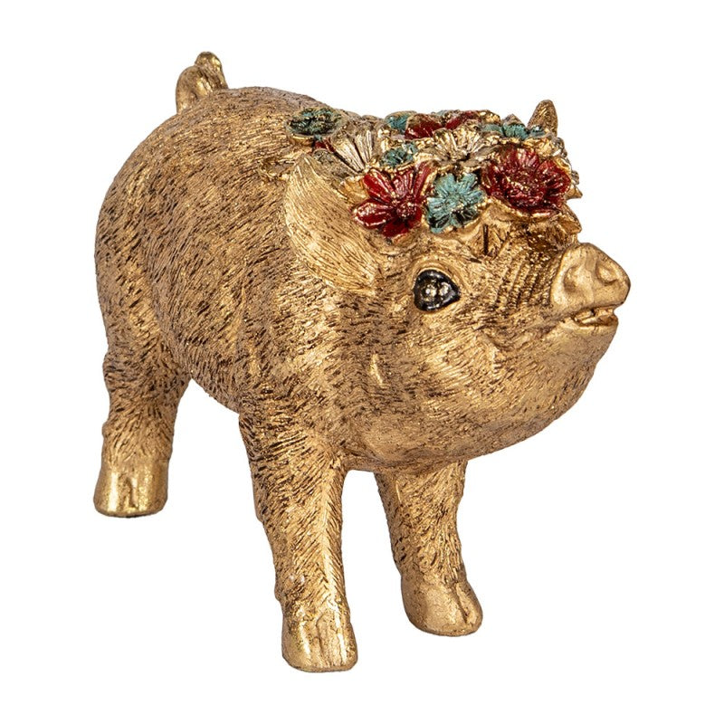 Gouden varkensbeeldje met bloemenkroon van Clayre & Eef