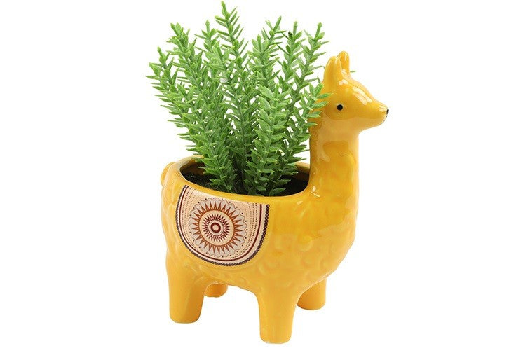 Lama-Blumentopf mit Kunstpflanze