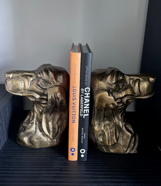 Gouden boekensteunen honden – Cocker Spaniël kop van aluminium, luxe woondecoratie