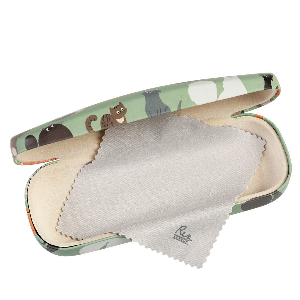 Glasses Case with Cat Print – Green & Cheerful