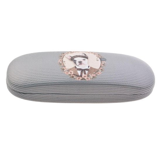 MeLady brillenkoker van grijs PU-leer met hondendesign – 16 x 6 x 4 cm