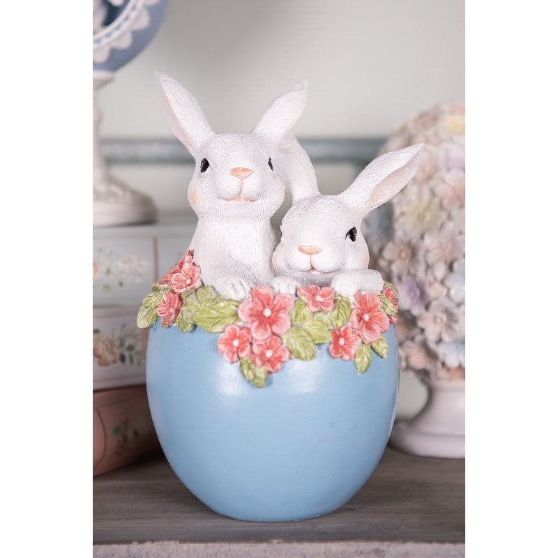 Decoratiebeeld paashaasjes in blauw ei – Krokomingo