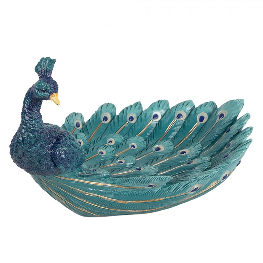 Decoratieve blauwe pauwenschaal met gouden accenten van Clayre & Eef
