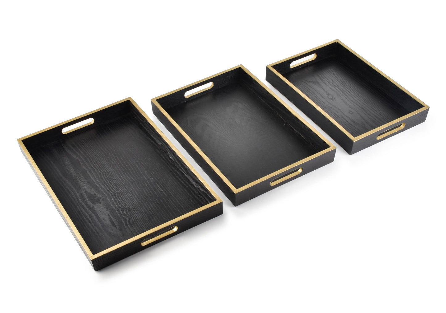 Rechthoekig zwart-gouden dienblad van hout – luxe hotel chique woondecoratie