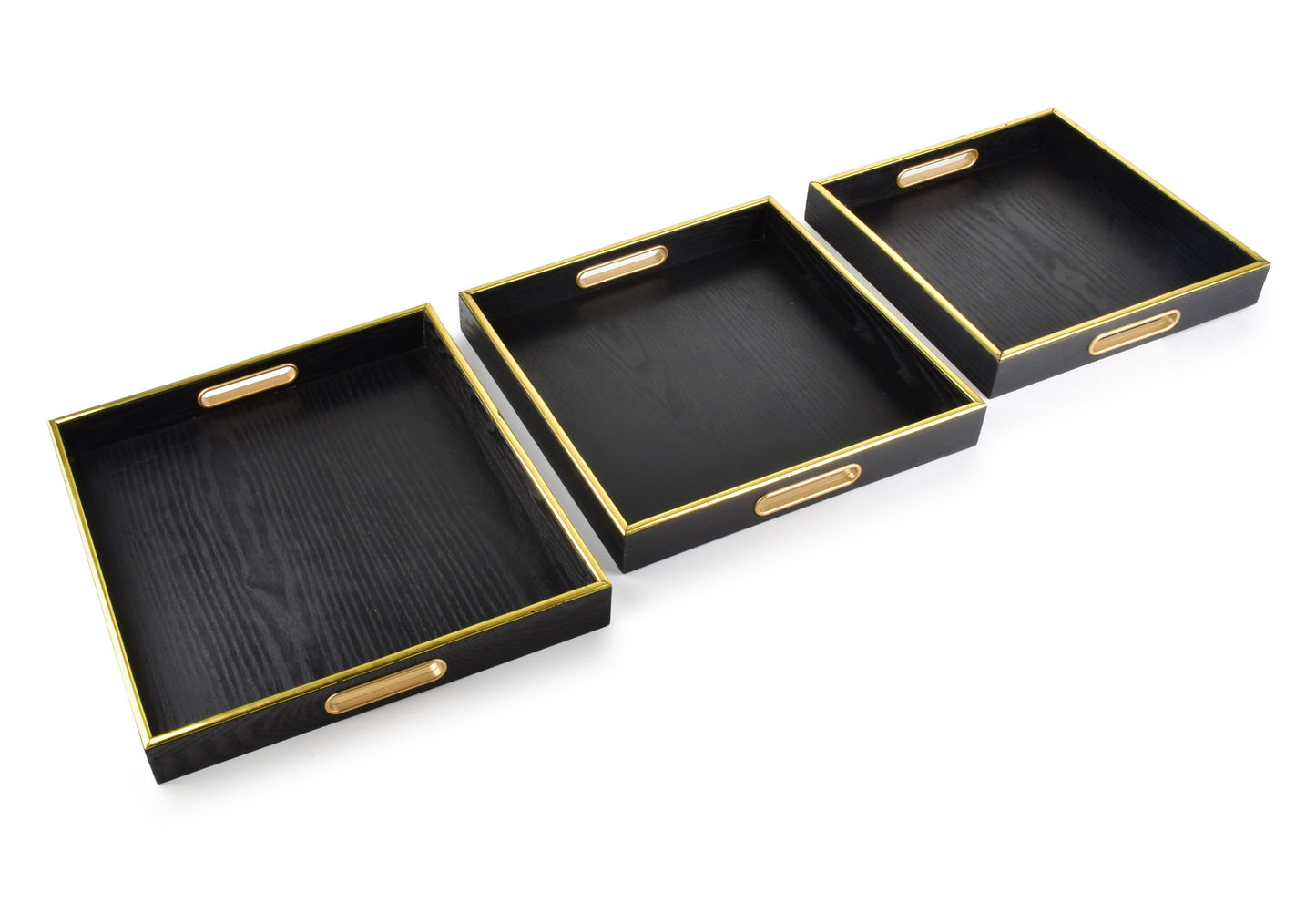 Vierkant zwart-gouden dienblad van hout – luxe hotel chique woondecoratie