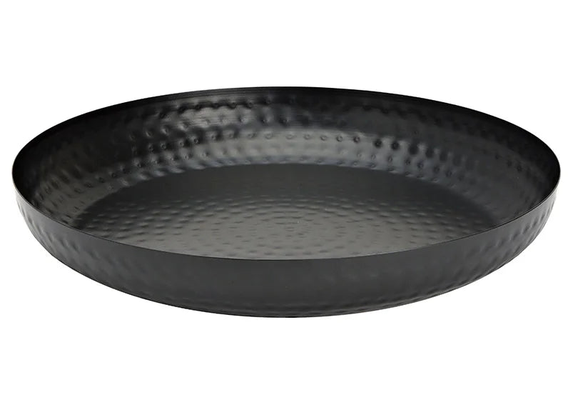 Rond zwart dienblad met hoge rand en reliëf – luxe woondecoratie