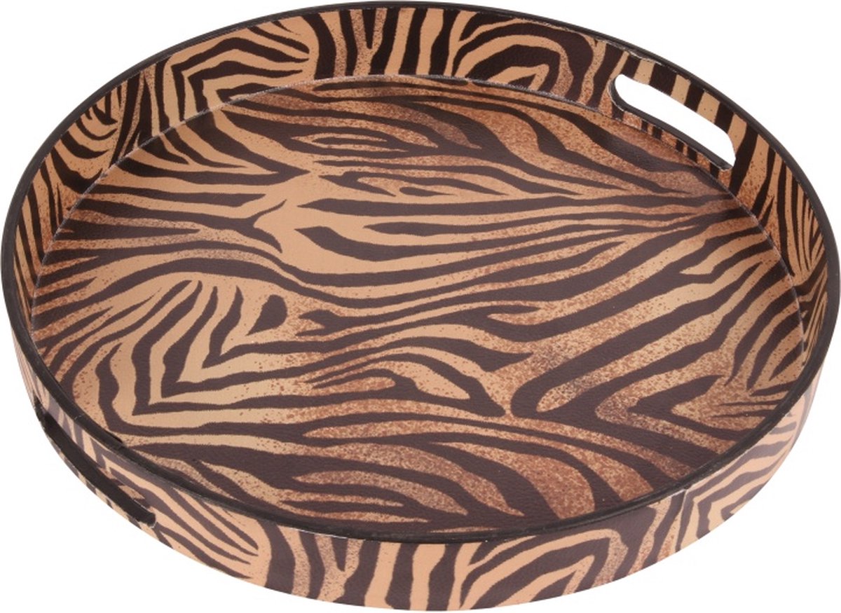 Rond tijgerprint dienblad Ø 33 cm – PU-leer decoratie Dutch Style