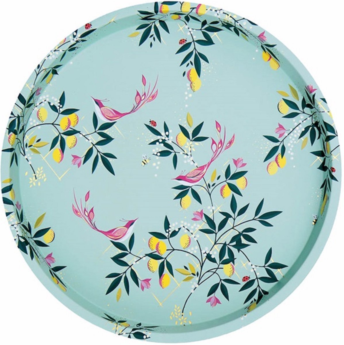 Ronde mintgroene dienblad met vogels – Sara Miller – Ø 31 cm