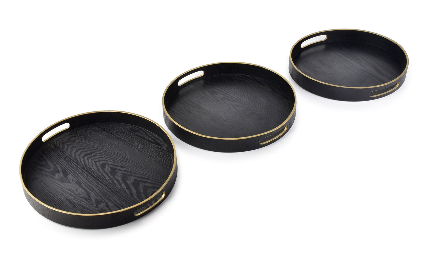Rond zwart-gouden dienblad van hout – luxe hotel chique woondecoratie