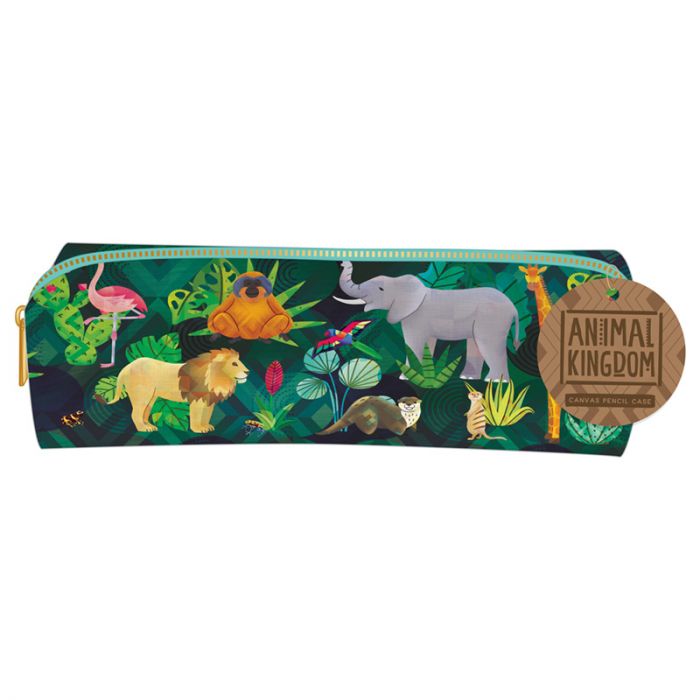 Kinderetui met dierenprint – kleurrijk etui voor kinderen met leeuw, giraffe en flamingo