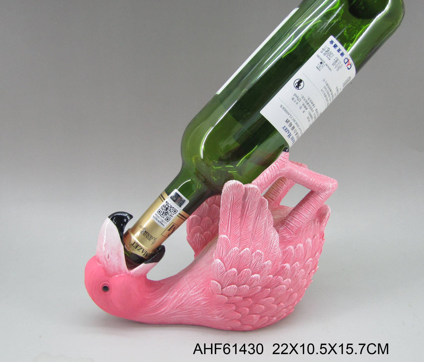 Flamingo wijnhouder – roze polyresin decoratie voor wijnfles