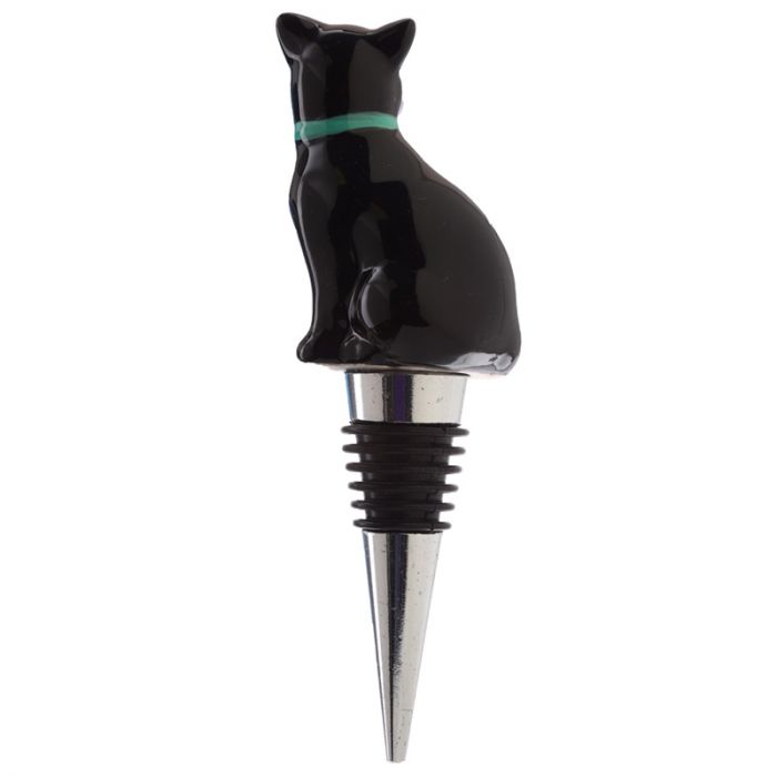 Flessenstop Zwarte Kat – Wijnaccessoire Keramiek