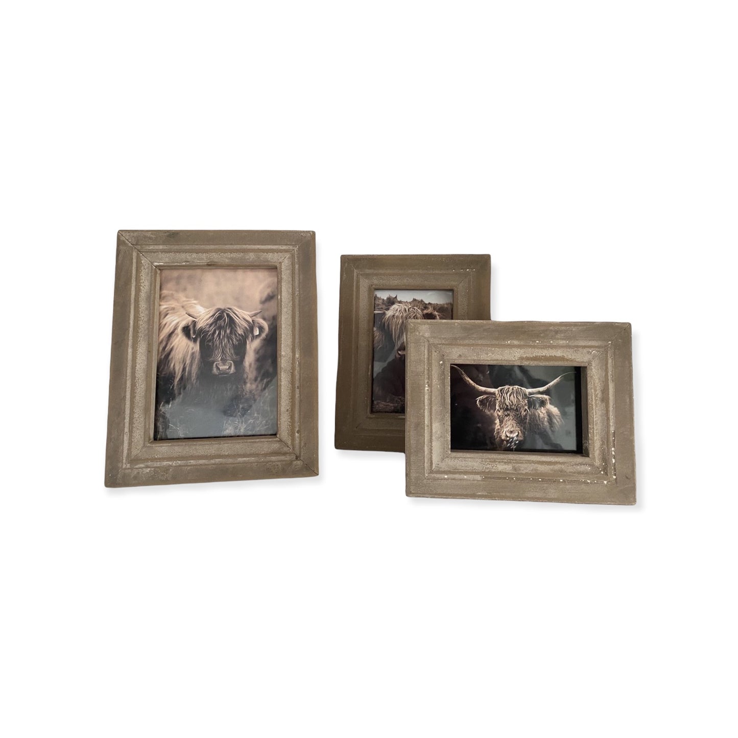 Fotolijst taupe met craquelé design en hooglander achtergrond – Vintage & More