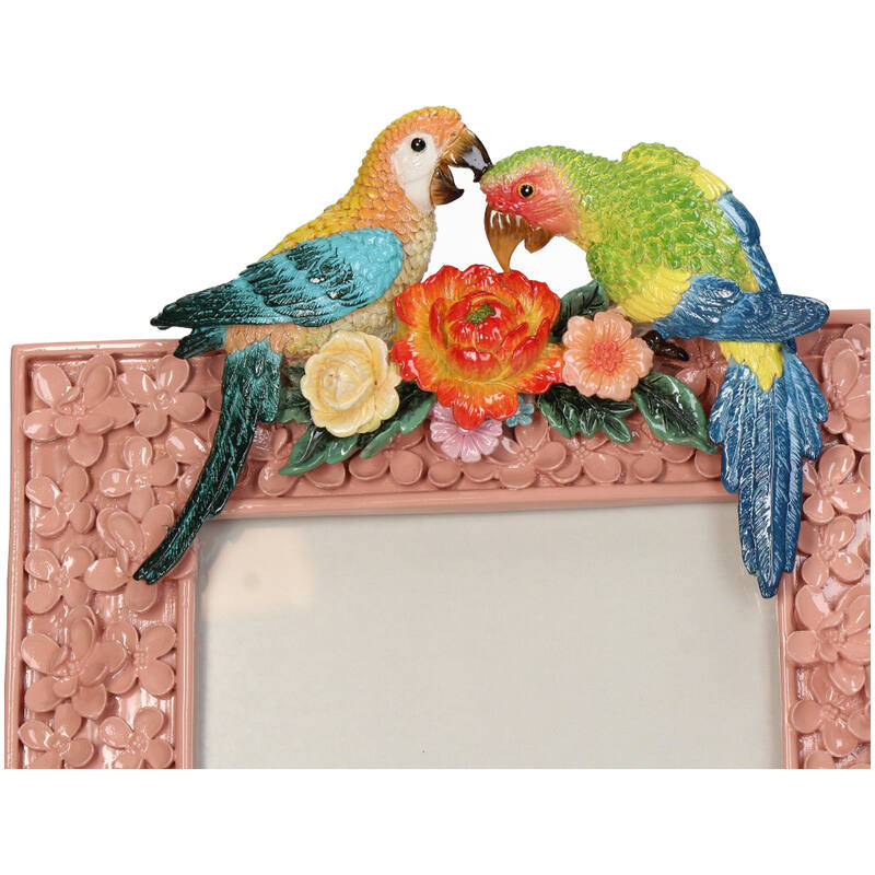 Rosa Bilderrahmen mit Papageien – Tropisches Design | 13x18 cm | Polyresin