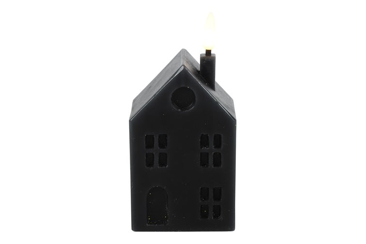 Zwart LED kaars huisje Countryfield 5×6×14 cm – Krokomingo