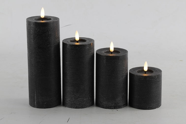 Schwarze LED-Stumpenkerzen – Luxus-Wachskerzen Ø 7,5 cm in 4 Größen