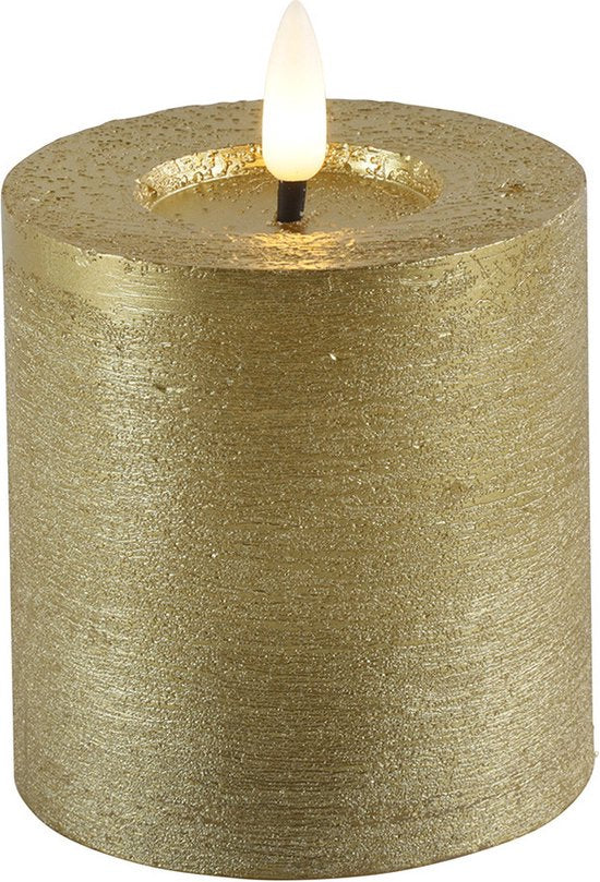 Goldene LED-Stumpenkerzen – Luxus-Wachskerzen Ø 7,5 cm in 4 Größen