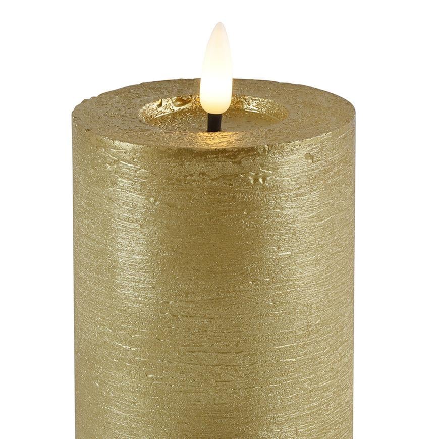 Goldene LED-Stumpenkerzen – Luxus-Wachskerzen Ø 7,5 cm in 4 Größen