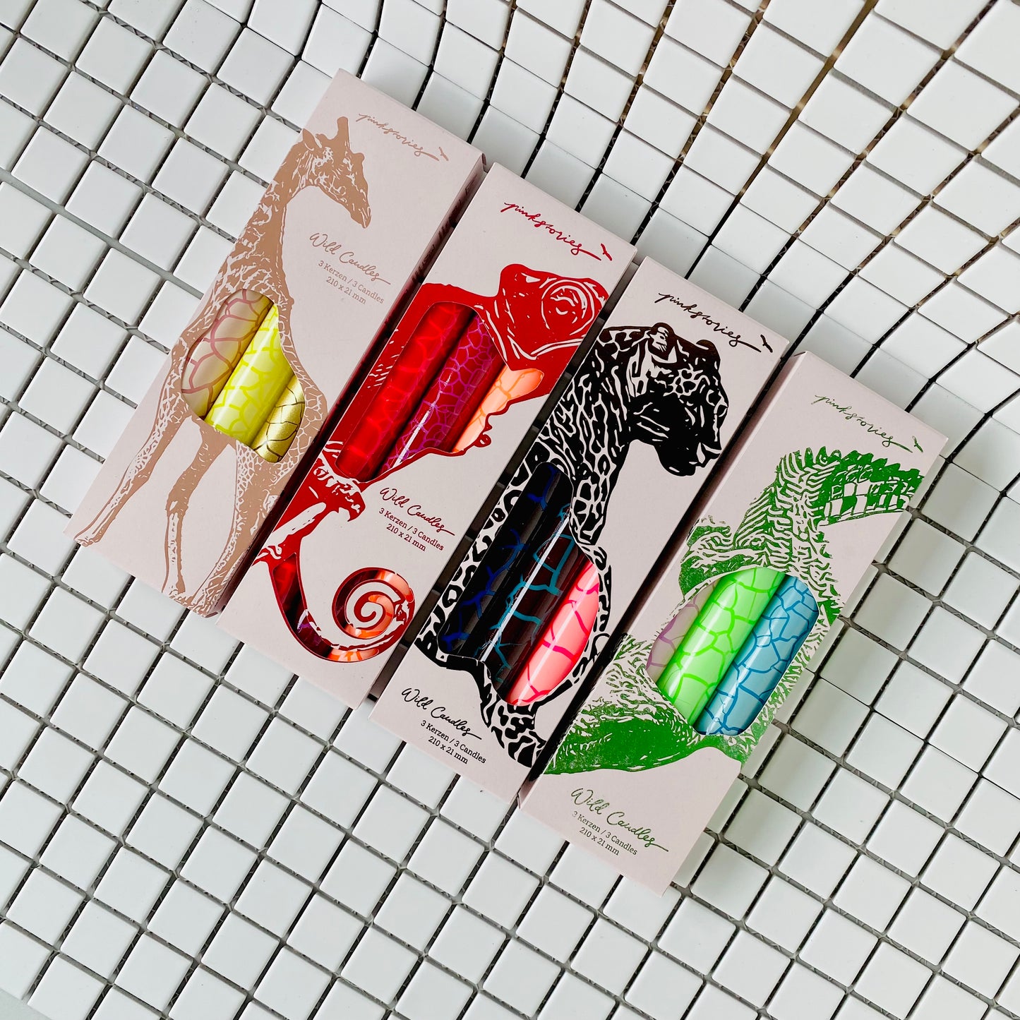 Set van 3 Dip Dye Kaarsen – Handgemaakt Kameleonpatroon | Pink Stories