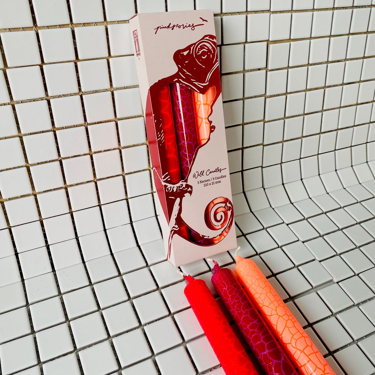 Set van 3 Dip Dye Kaarsen – Handgemaakt Kameleonpatroon | Pink Stories