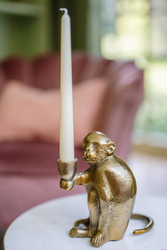 Gouden aap kandelaar van messing – decoratief woonaccessoire