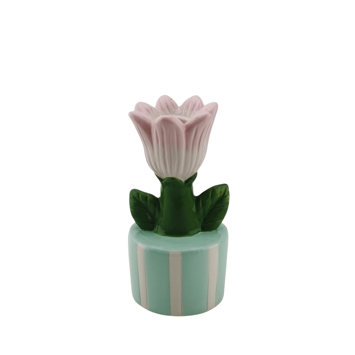 Tulpenkerzenhalter im gestreiften Topf – Keramik | in 3 Farben