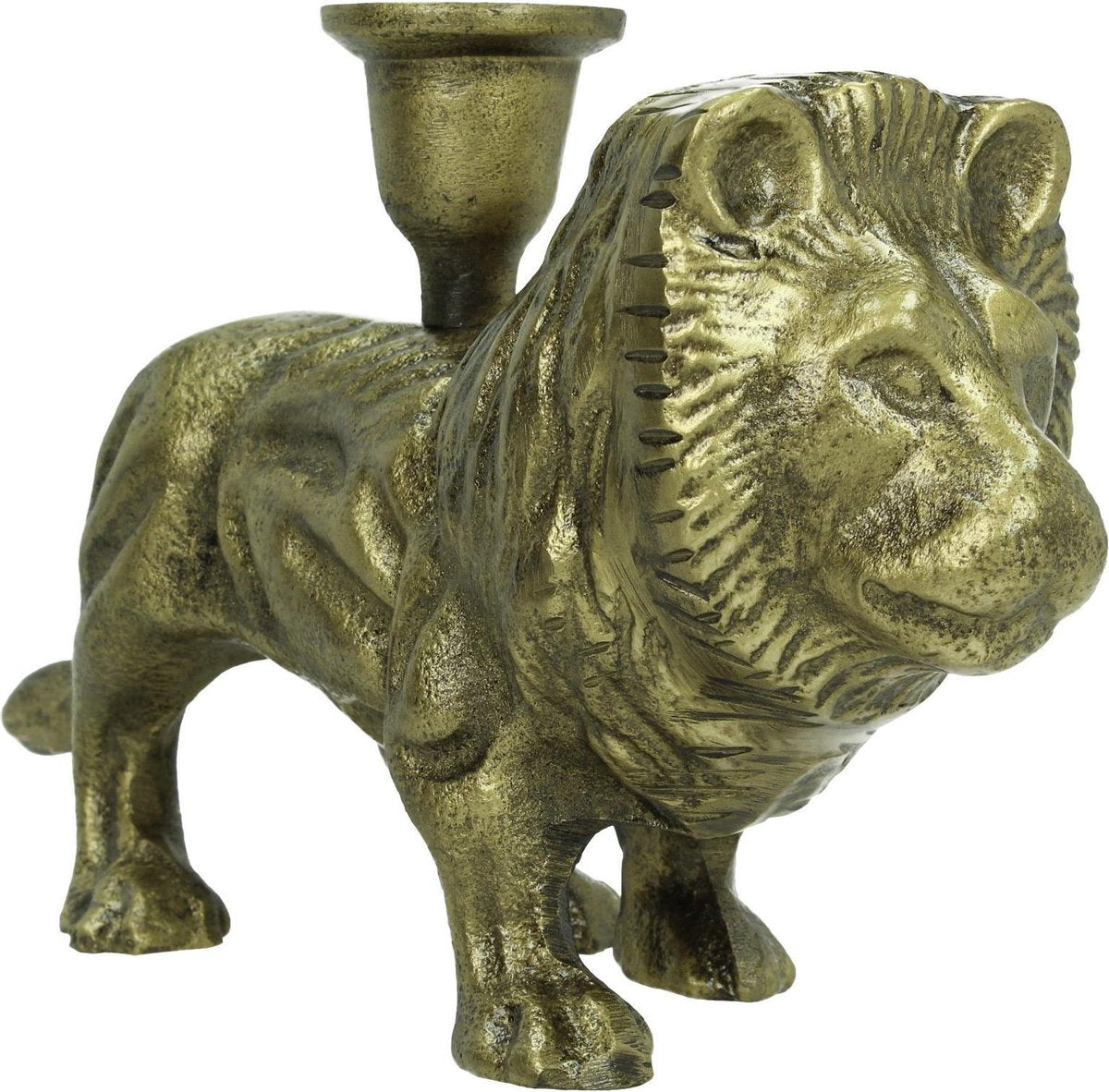 Antiek bronzen kandelaar in de vorm van een leeuw – decoratief