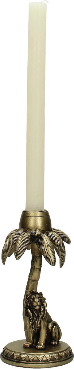 Gouden kandelaar met leeuw en palmboom – luxe woondecoratie